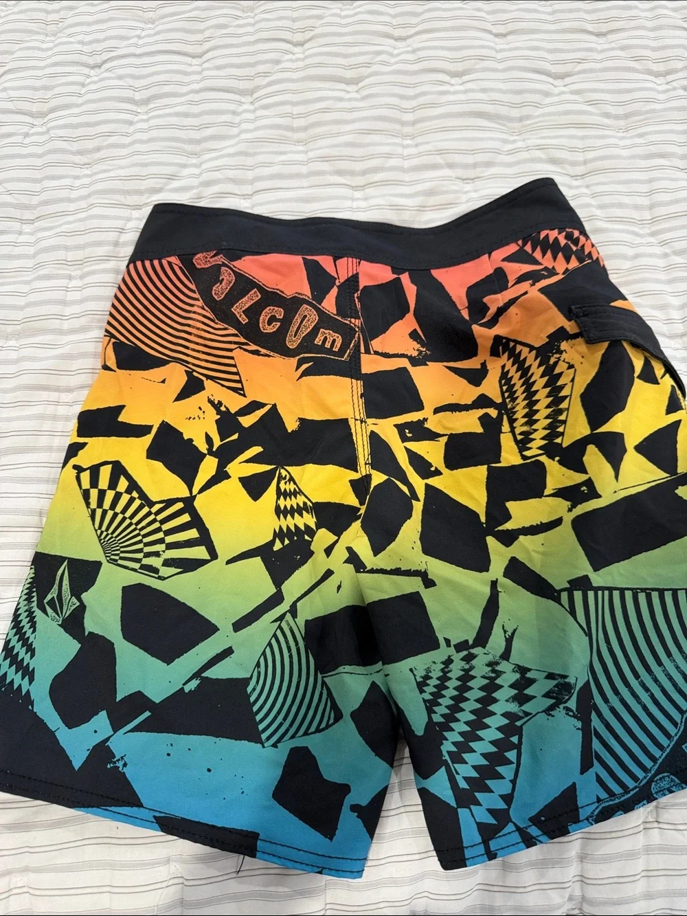 Volcom Boys Multicolor Gradient Geo Swim Trunks - Black/Orange/Yellow/Green/Blue